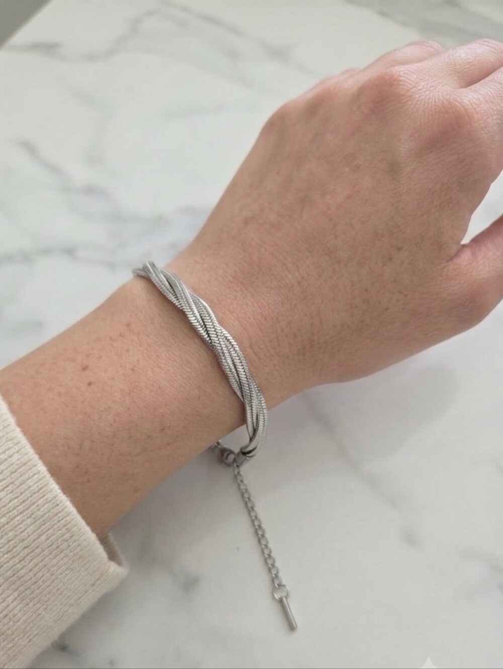 ​Silver Braided Herringbone Snake Chain Multistrand Bracelet